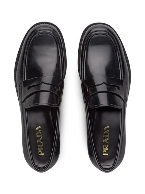 prada loafers black leather men's.